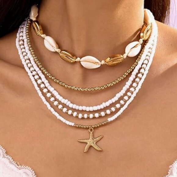 Free People Jewelry - Layered Ocean-Inspired Necklace Set – Coastal Charm & Beach Elegance